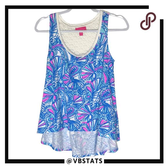 Lilly Pulitzer for Target Women's My Fans Crochet High Low Tank Top Blue Small - Picture 1 of 7